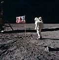 Image 21Astronaut Buzz Aldrin saluting the flag of the United States, part of the Lunar Flag Assembly, during Apollo 11. The Lunar Flag Assembly was designed to survive a Moon landing and to appear to "wave" as it would in a breeze on Earth. This flag fell over when the Lunar Module Eagle took off.