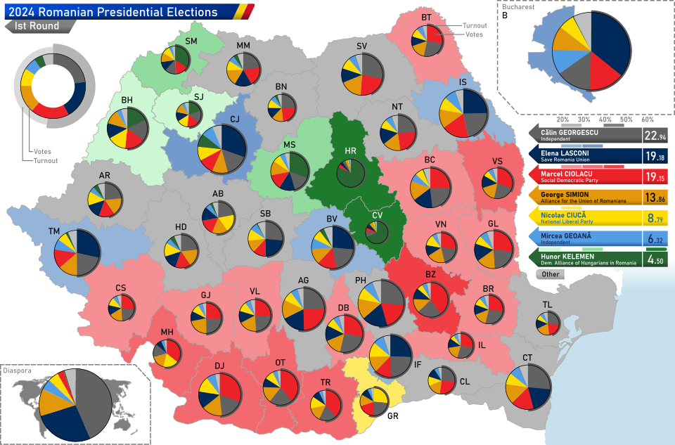 Annulled first round results by county