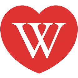 Impression of red heart with language glyphs inside puzzle pieces similar to Wikipedia Global Logo and with "Wikilove" at bottom