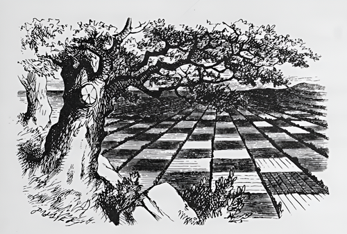 Drawing of rural vista with neatly regular fields separated by small brooks