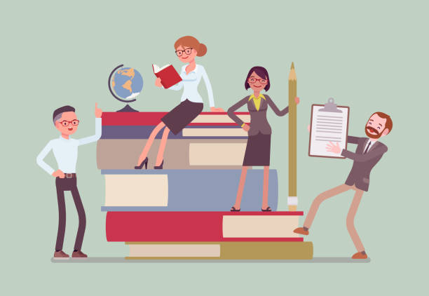 Graphic: 4 Cartoon Teachers with Big stack of Books