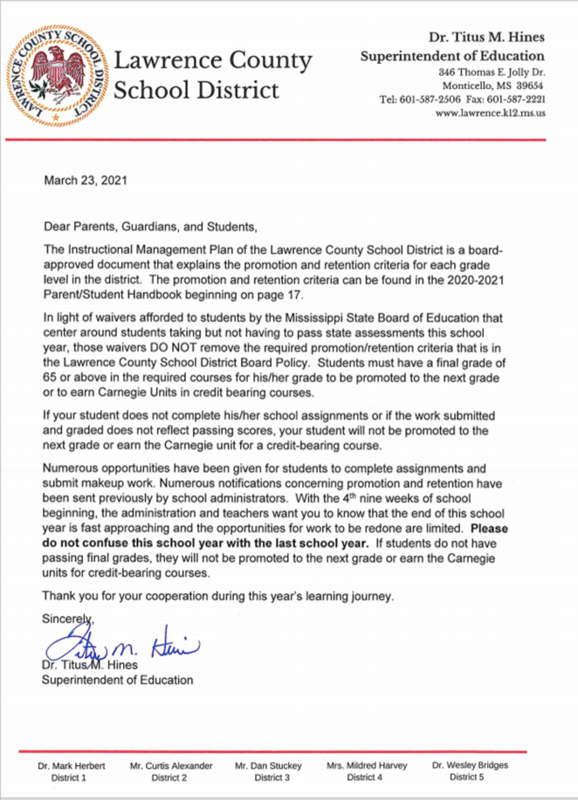 Promotion and Retention Letter