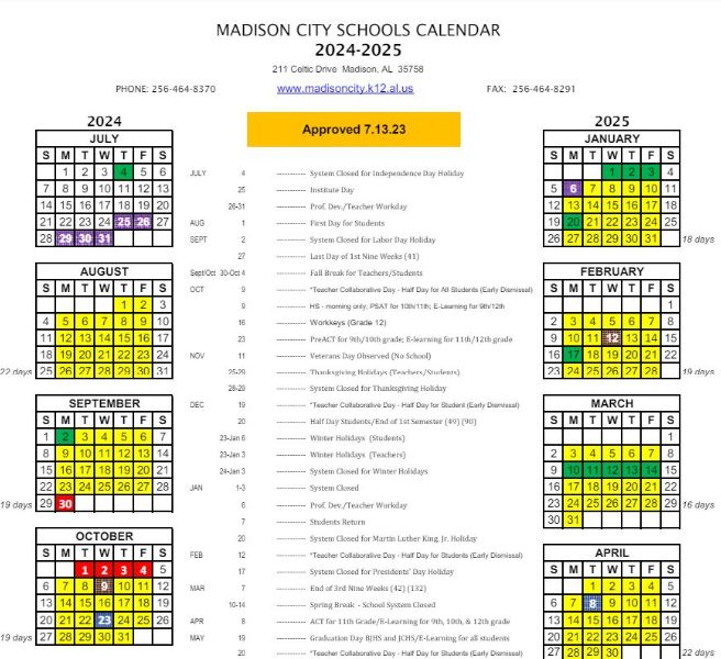  School Year Calendar