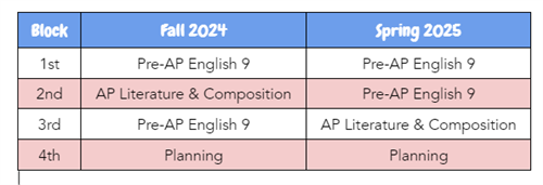 Teaching Schedule for the 24-25 school year