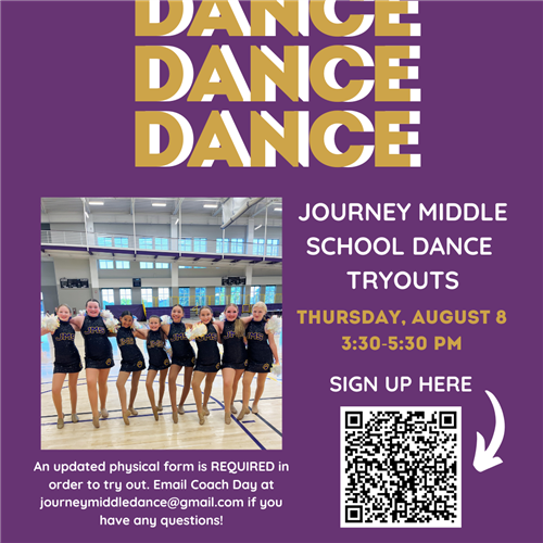 Dance tryouts on August 8 from 3:30 to 5:30