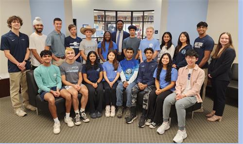 group pic of 20 James Clemens National Merit Semifinalists with principal