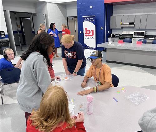 students checking out the new wing at BJHS