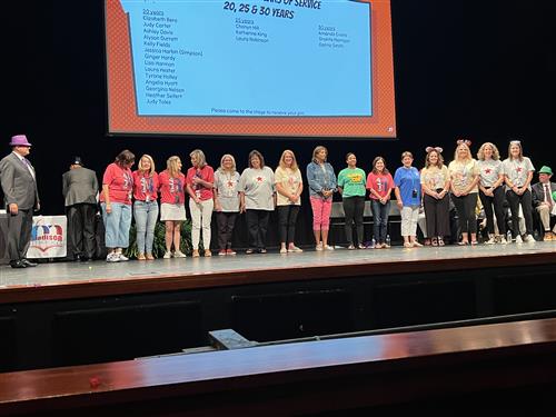 employees on stage with 20, 25 or 30 years of service