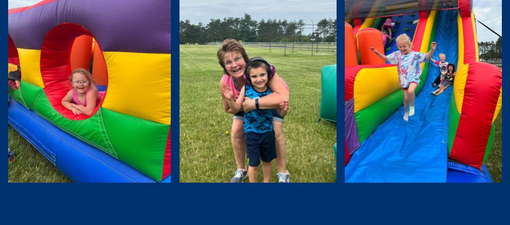 Students on the bouncy houses from the end of year carnival.