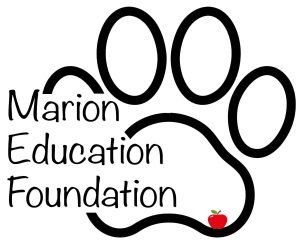 marion education foundation logo paw print with red apple and lettering