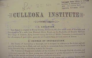 Description of the Culleoka Institute from the Tennessee Archives