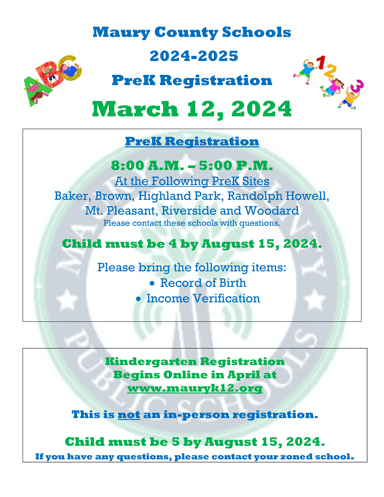 2024-2025 PreK Registration