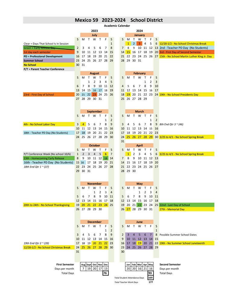 2023-24 Mexico School District Calendar