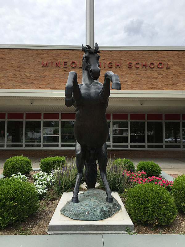 Photo of mustang statue on MHS grounds