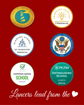 Lancers Lead from the Heart:  Lighthouse, Promising Practice, School of Character, Blue Ribbon, Common Sense, PLTW 