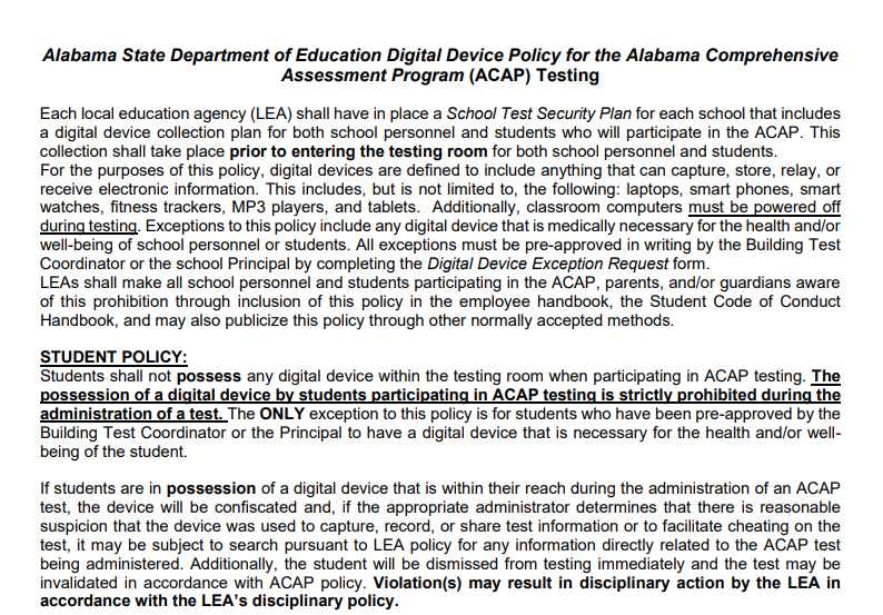 Student Digital Device Policy