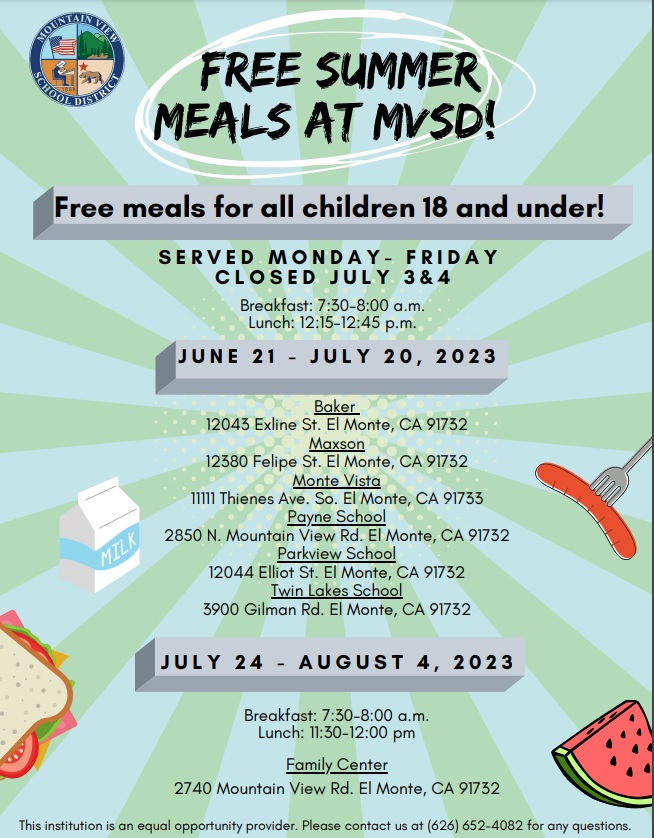 This is the image for the news article titled Free Summer Meals for Children 18 and Under