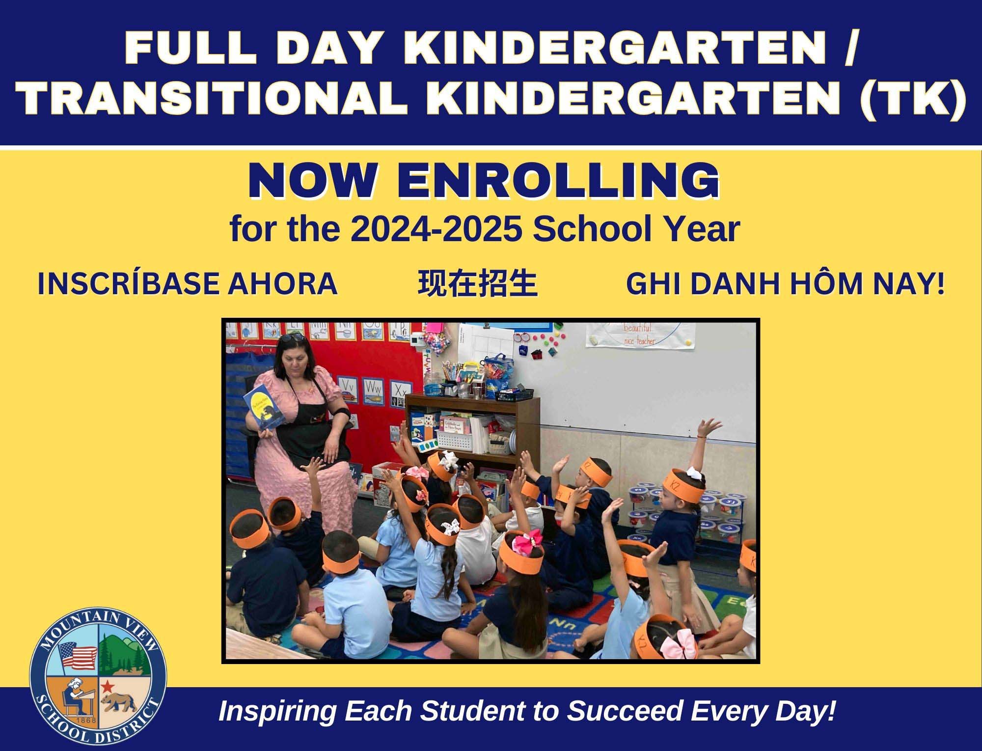 This is the image for the news article titled Enroll Now for Kindergarten/TK for 2024-25