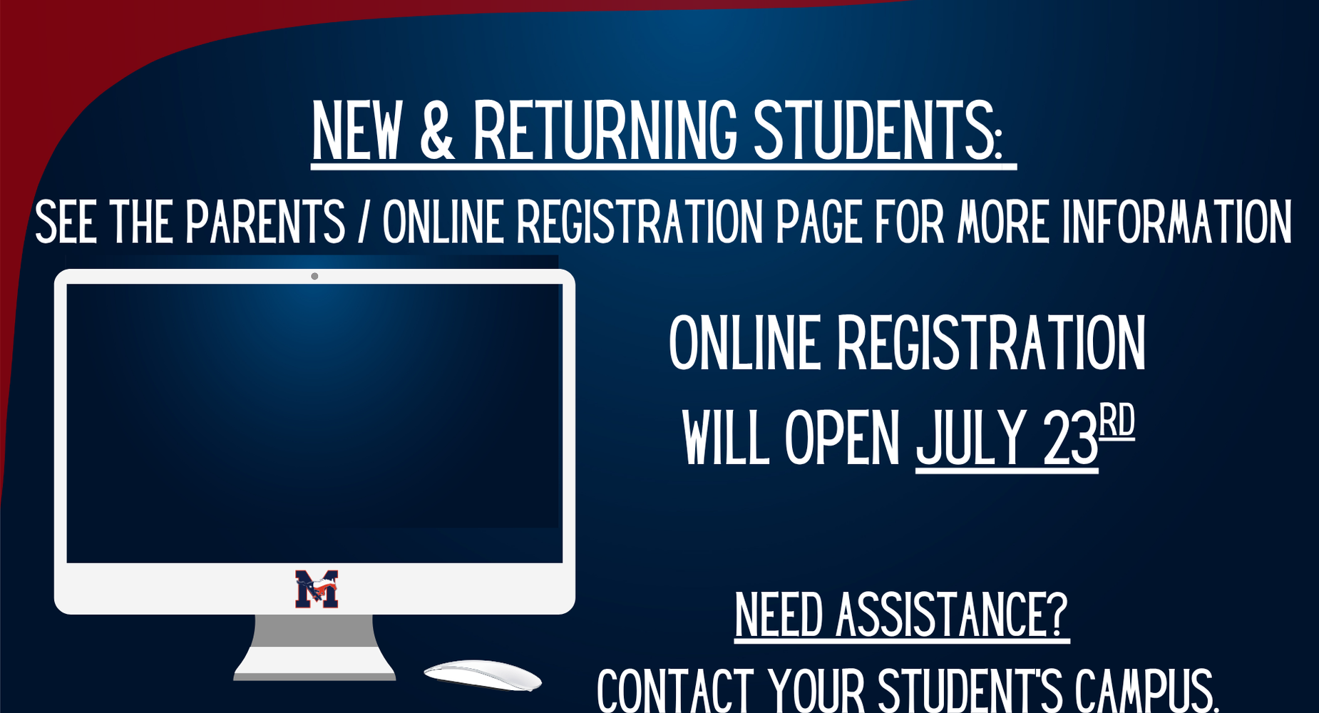Online Registration will open JULY 23rd at 1pm