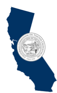 Image: State of CA map with Commission on Teacher Credentialing Logo