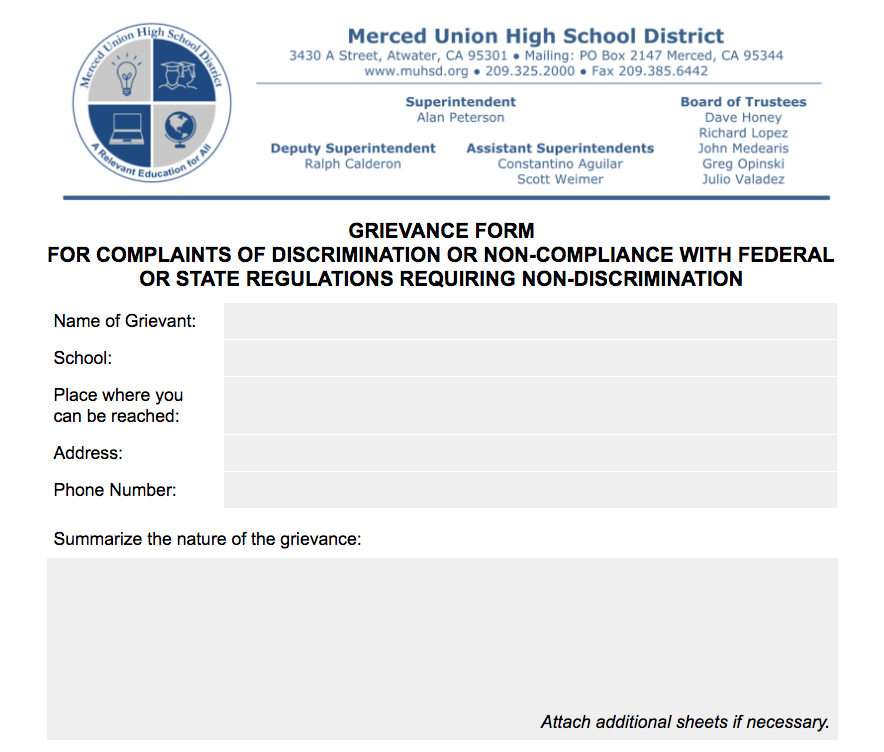 Image: MUHSD Uniform Complaint Form