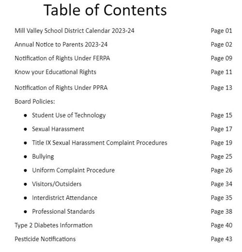 table of contents