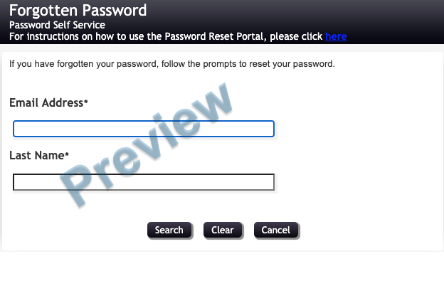 Forgotten password screen screenshot