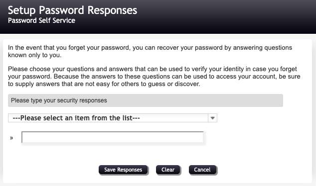 Setup password responses screen screenshot