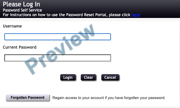 Password Reset Portal login screen screenshot