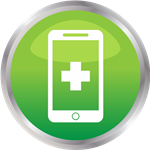 Icon with cell phone with medical sign on it 