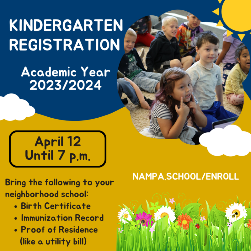 Children on rug, with information about registration.