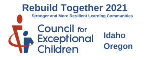 Two \"stick\" figures (red and blue) next to Council for Exceptional Children - Idaho Oregon wordmark