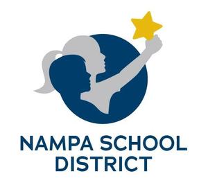 Nampa School District log showing a boy and girl holding up a star.