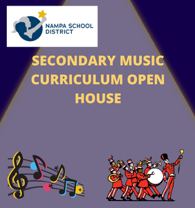 drawing of music notes and a marching band.