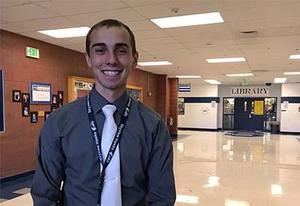 Tyson Cantrell in the hallway in front of the library at Skyview High.