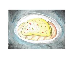 Drawing of a breakfast burrito on a plate.