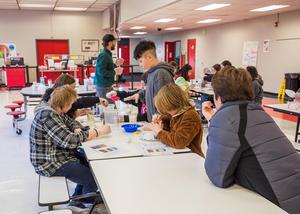 Students work on projects in the West cafeteria after school.