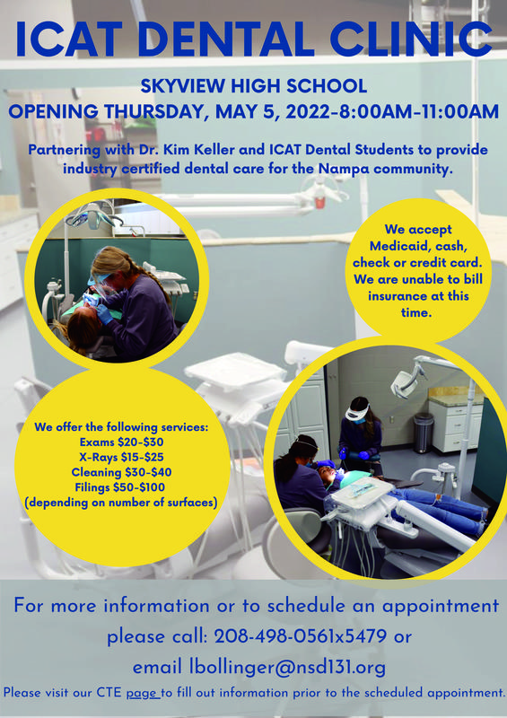 Poster with information included in story, photos of students providing services to patients