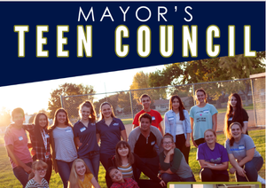 Teens in a group shot under \"Mayor\'s Teen Council\" headline