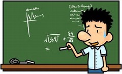 Male person working on equation at blackboard graphic