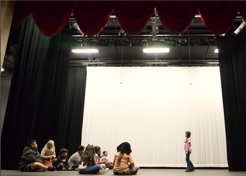 Students on stage in theatre