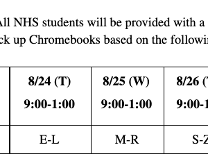 High School Chromebook pickup Schedule