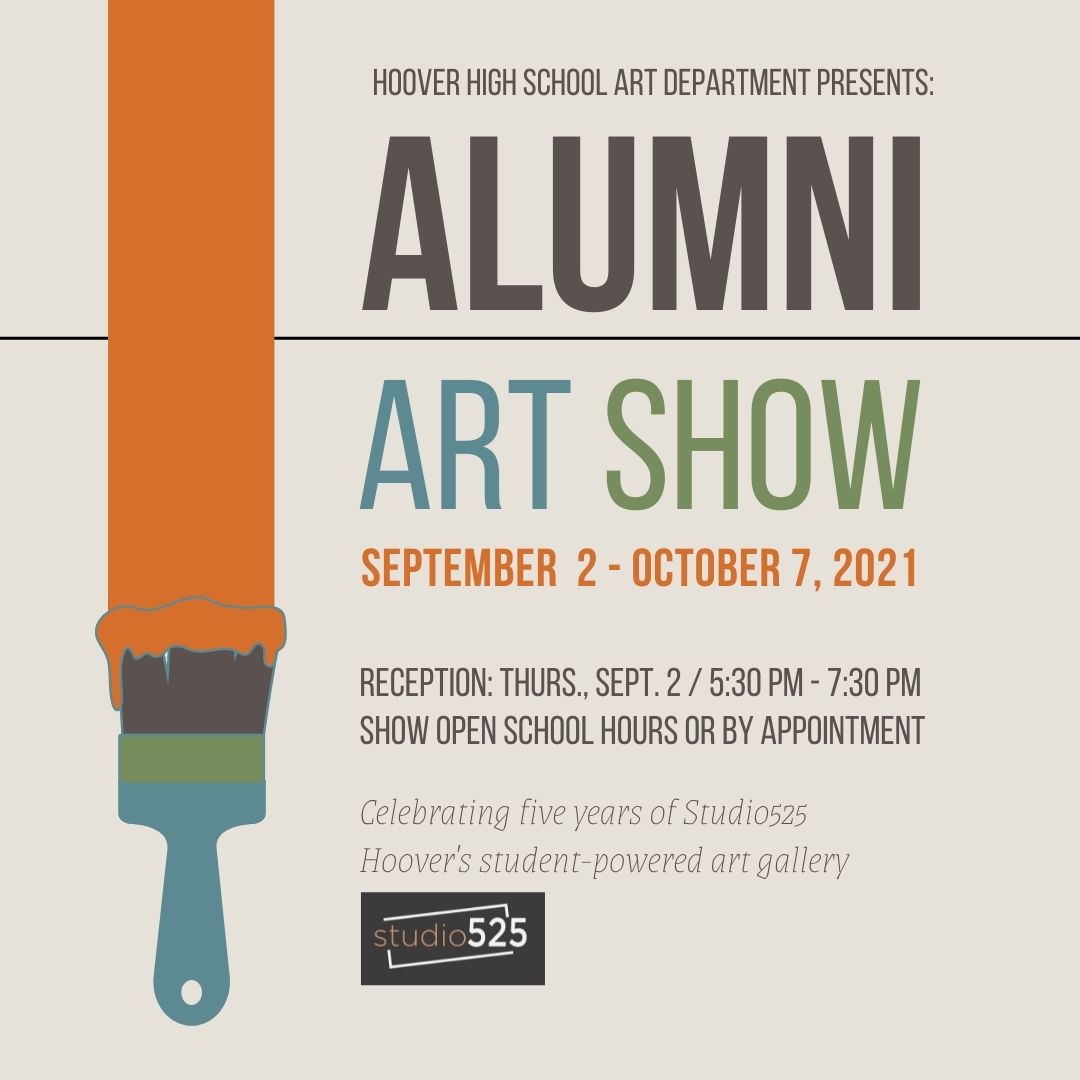 brush with orange paint promoting alumni art show