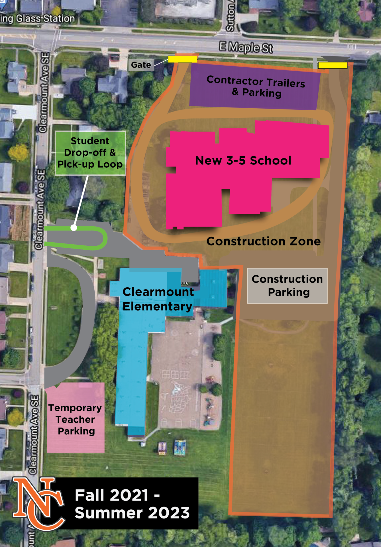 site map for the construction area at Clearmount Elementary
