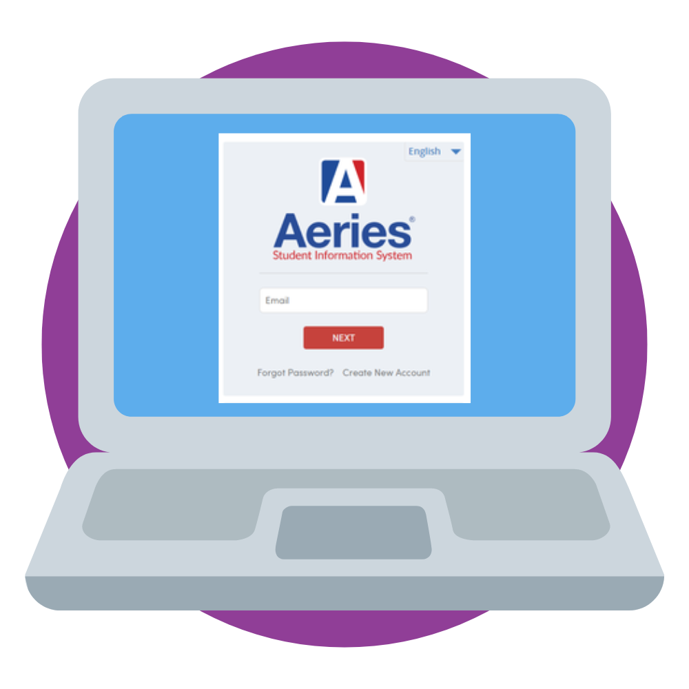 nusd aeries logo (1) Graphic of Laptop with Simulated Aeries Login Screen