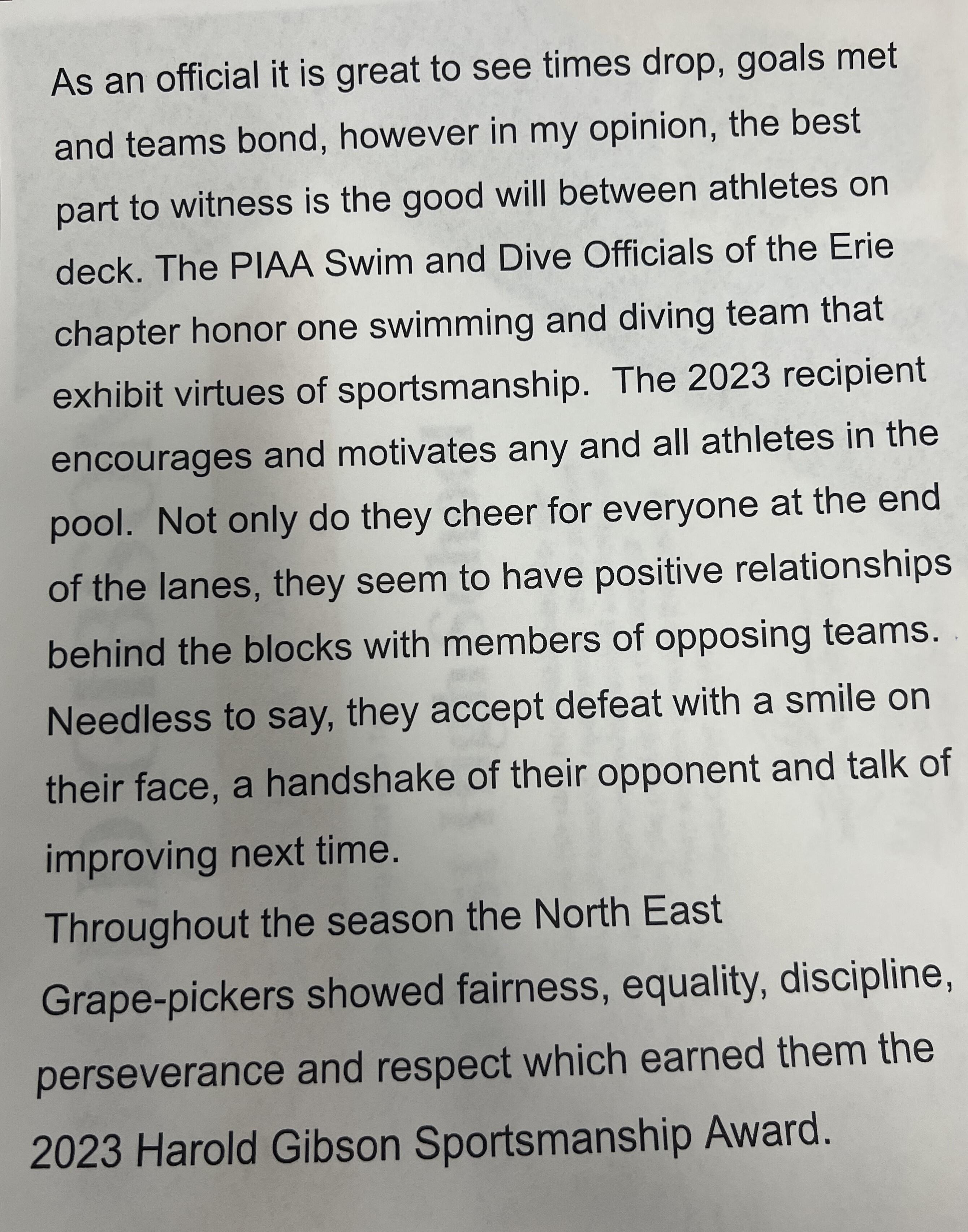 Details of Sportsmanship Award
