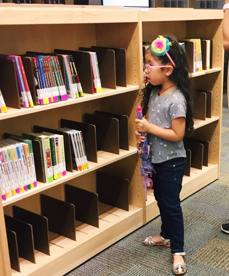 student at Westpointe ES media center