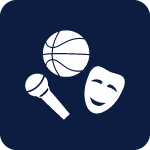 Icon of extracurricular activities (basketball microphone, and drama mask)