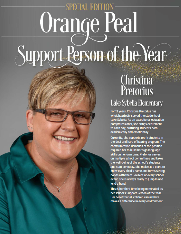 Link to Orange Peal with cover of Christina Pretorius 2018 Support Person of the Year