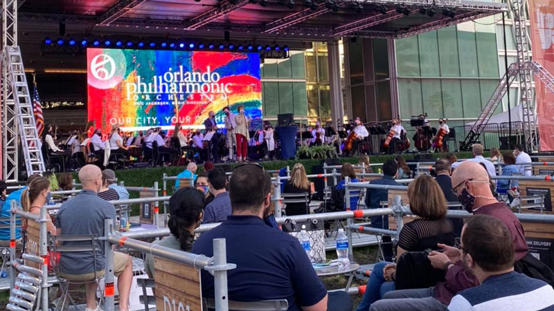 Orlando Philharmonic banner on stage